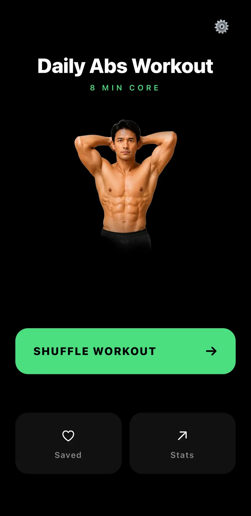 Daily Abs Workout home screen with workout settings and the Shuffle Workout button.